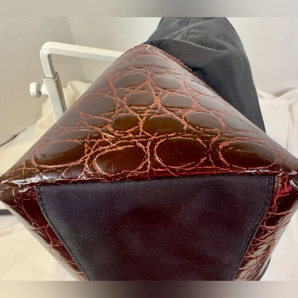 Prada Black Nylon Tote with Croc Embossed Trim